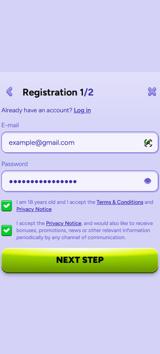 Processus d'inscription Spinbara sur mobile